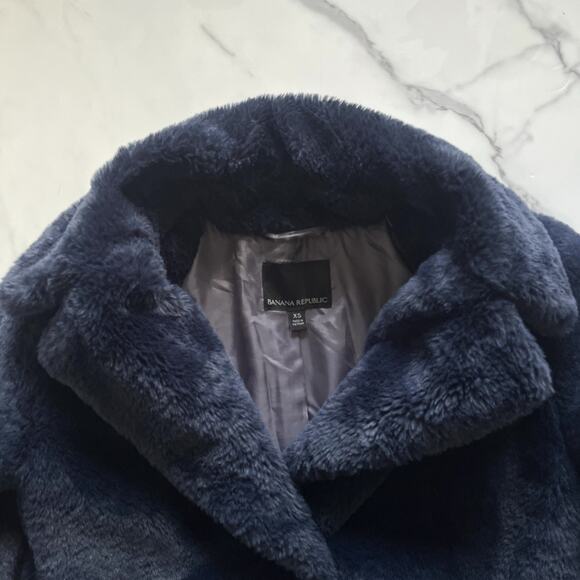 Banana Republic Faux Fur Coat Navy Blue Size XS Statement Chic Teddy Lux Jacket - Picture 6 of 12